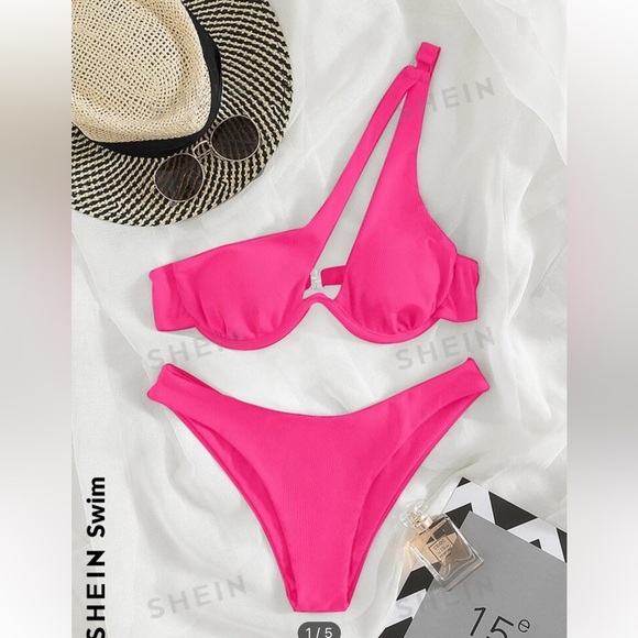 ⚠️2 for 10⚠️Shein Neon Pink Asymmetrical Bikini - Picture 1 of 3